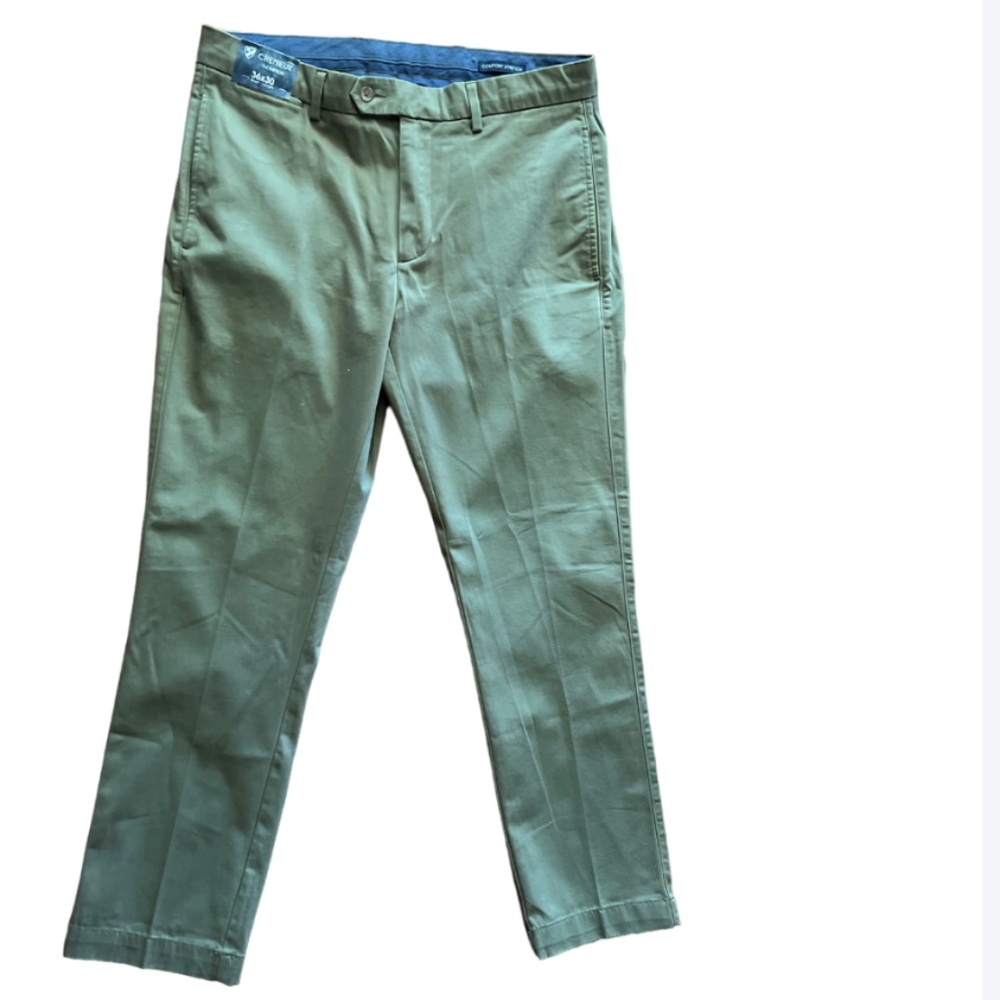Cremieux Slim Fit Chino Comfort Stretch Thompson Olive/Tan Pants Size 36 x 30